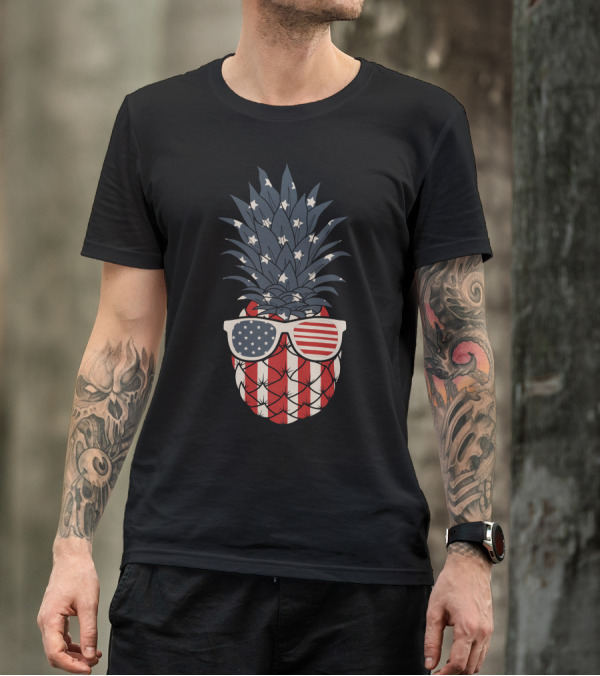 American Flag Pineapple With Stars And Stripes Sunglasses T-Shirt