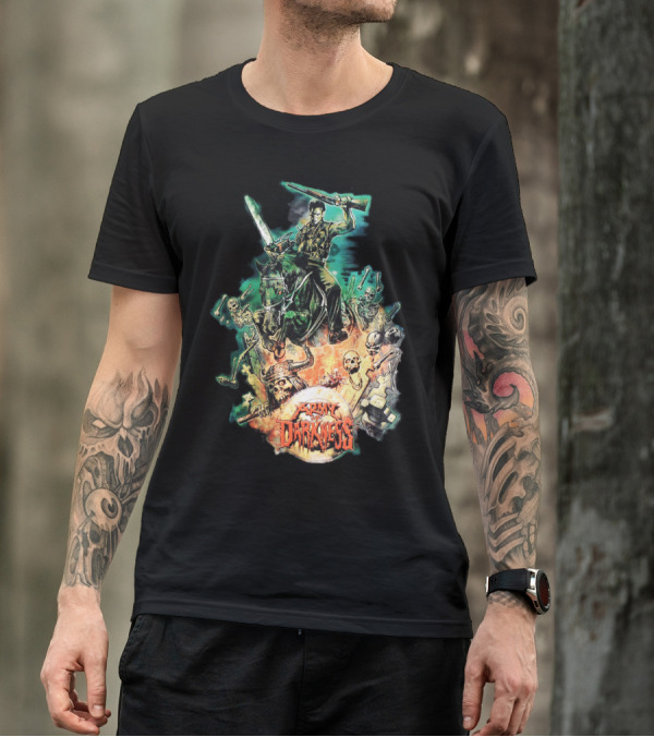 Army Of Darkness Movie Poster Art Featuring Hero And Skeleton Horde By Graham Humphreys T-Shirt