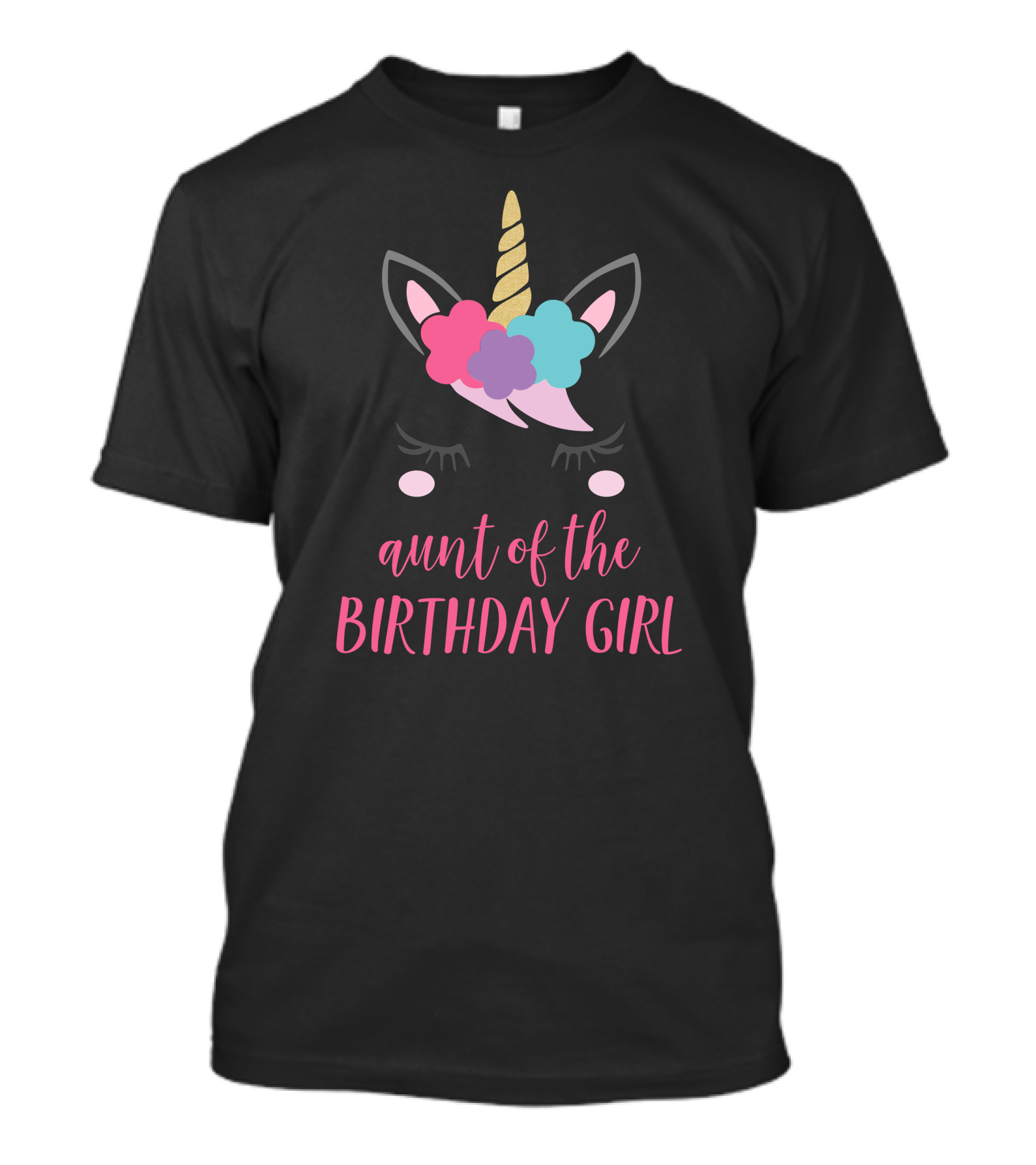 Aunt Of The Birthday Girl Unicorn Face Pastel Flowers T-Shirt
