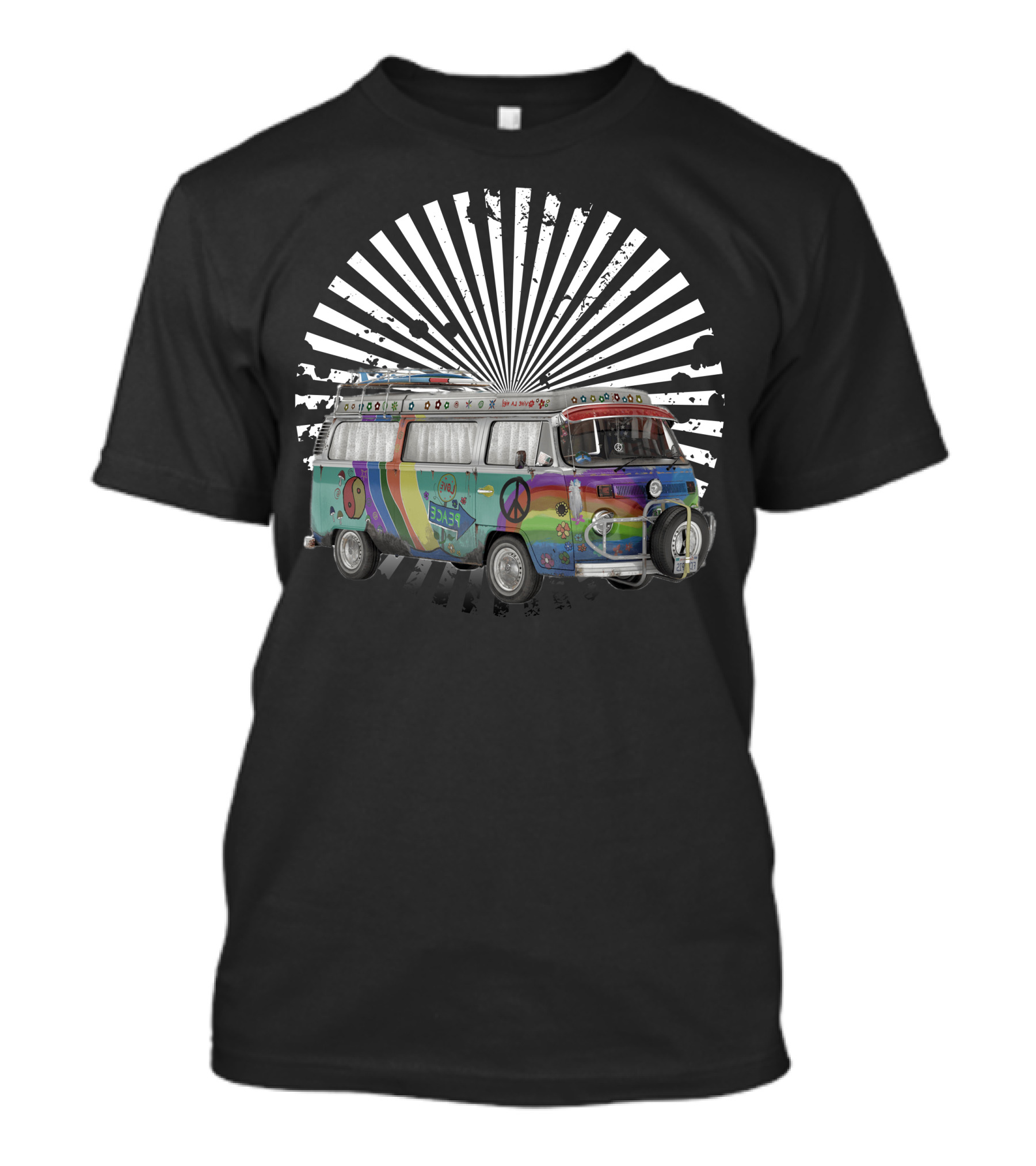 Austin Texas Peace Hippie Van With Groovy Symbols T-Shirt