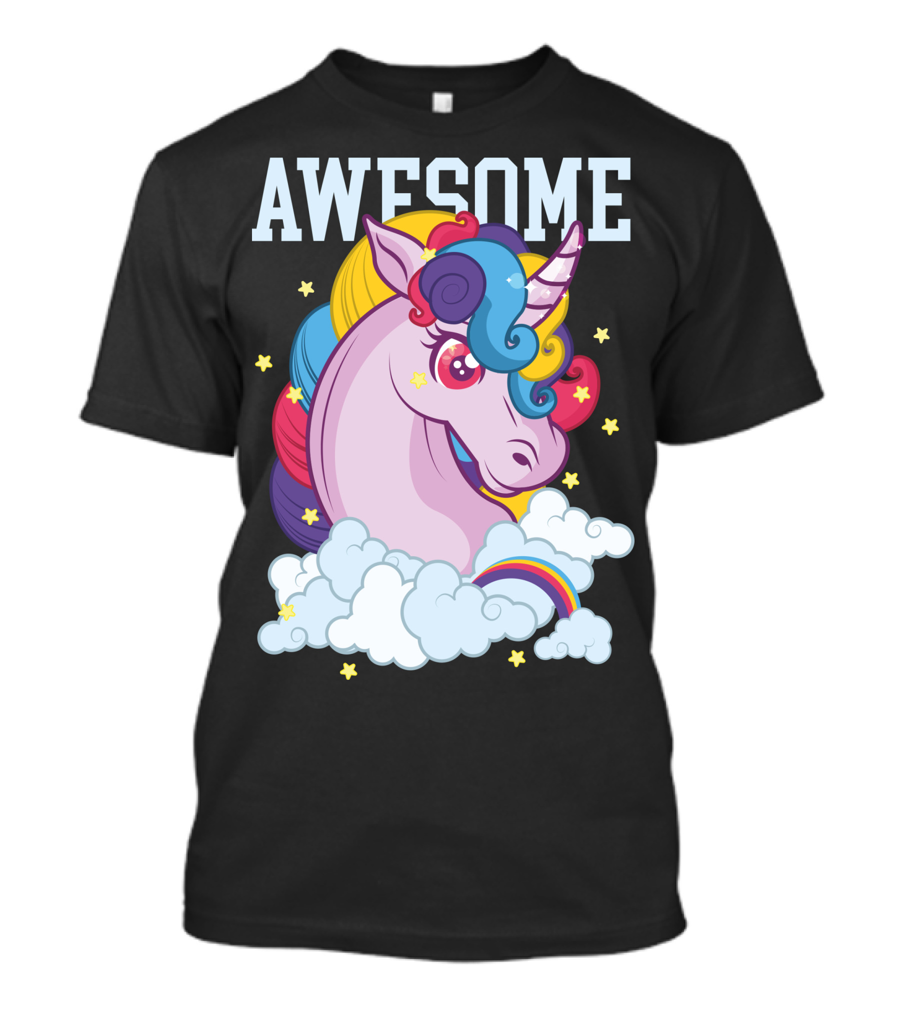 AWESOME Unicorn Rainbow Stars Clouds T-Shirt