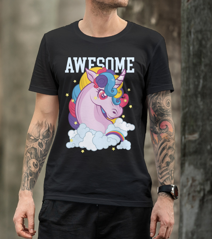 AWESOME Unicorn Rainbow Stars Clouds T-Shirt