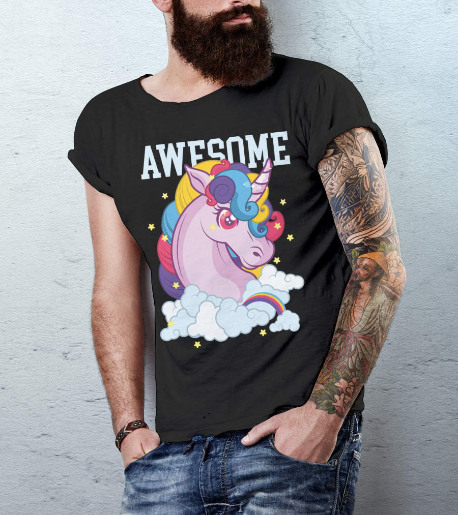 AWESOME Unicorn Rainbow Stars Clouds T-Shirt
