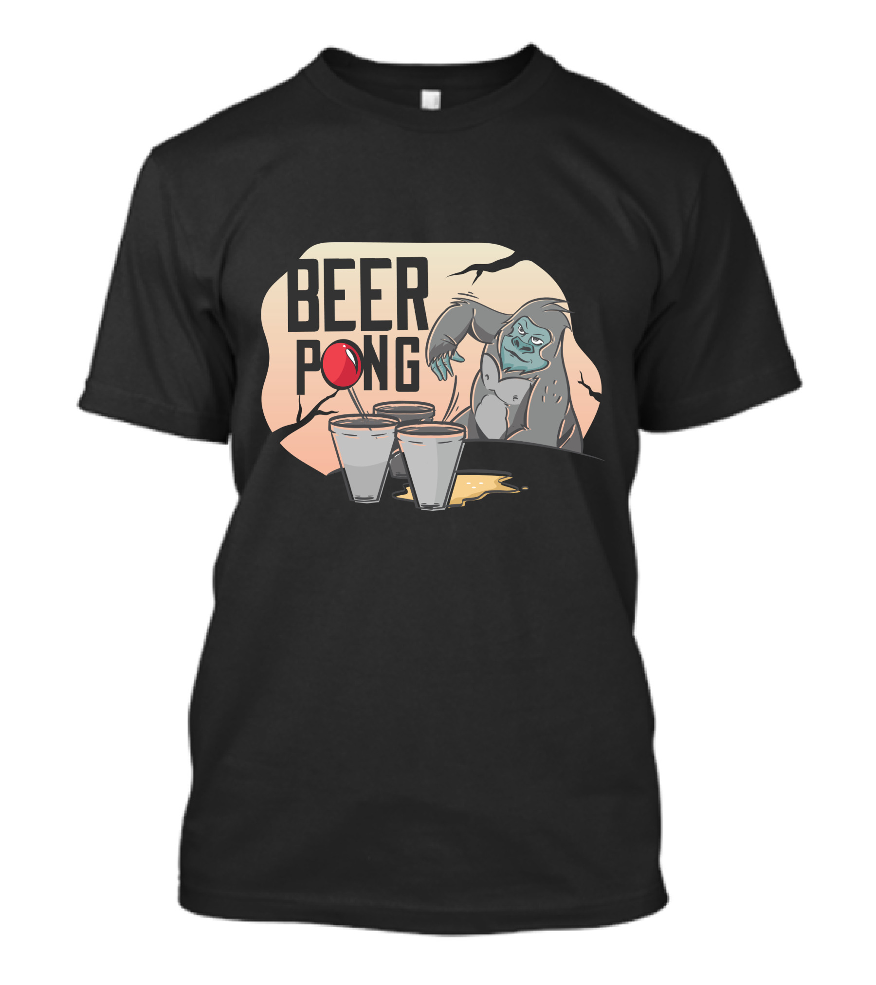 Beer Pong Gorilla With Red Ball And Cups On Cracked Background T-Shirt