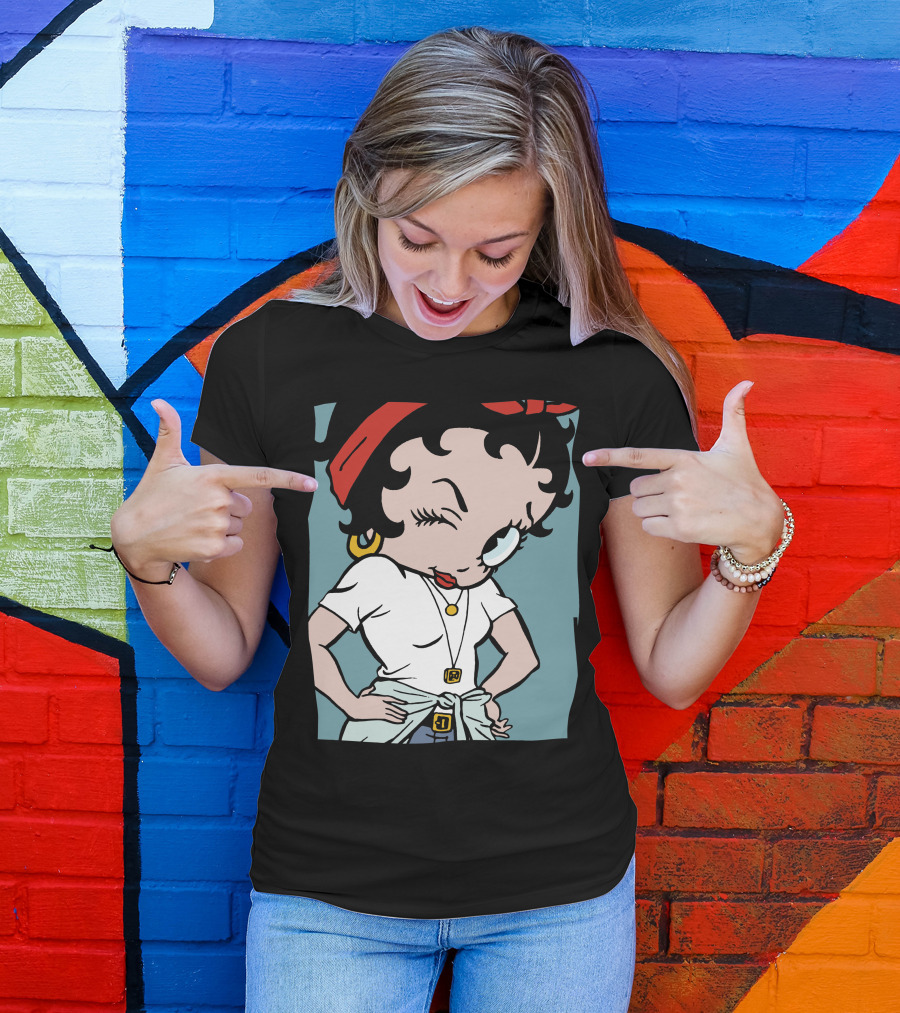 Betty Boop Cartoon Winking With Red Bandana And White T-Shirt