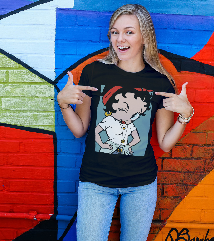 Betty Boop Cartoon Winking With Red Bandana And White T-Shirt