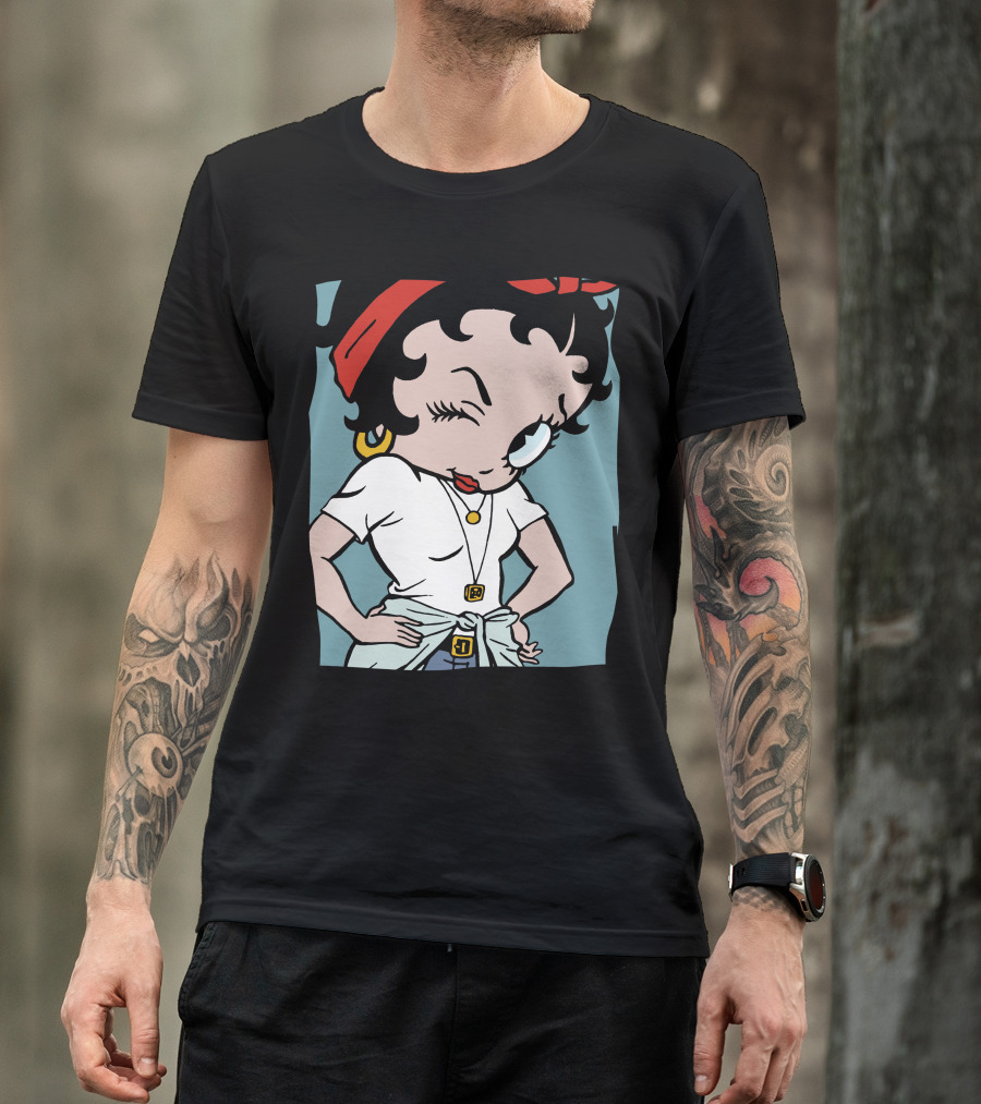 Betty Boop Cartoon Winking With Red Bandana And White T-Shirt