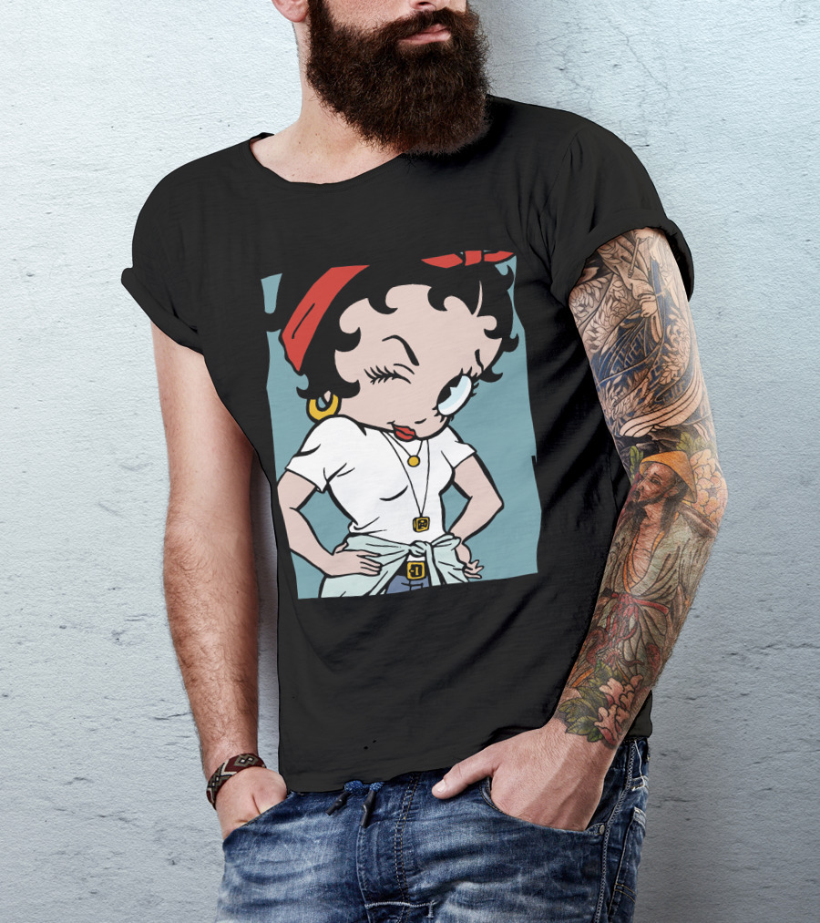 Betty Boop Cartoon Winking With Red Bandana And White T-Shirt