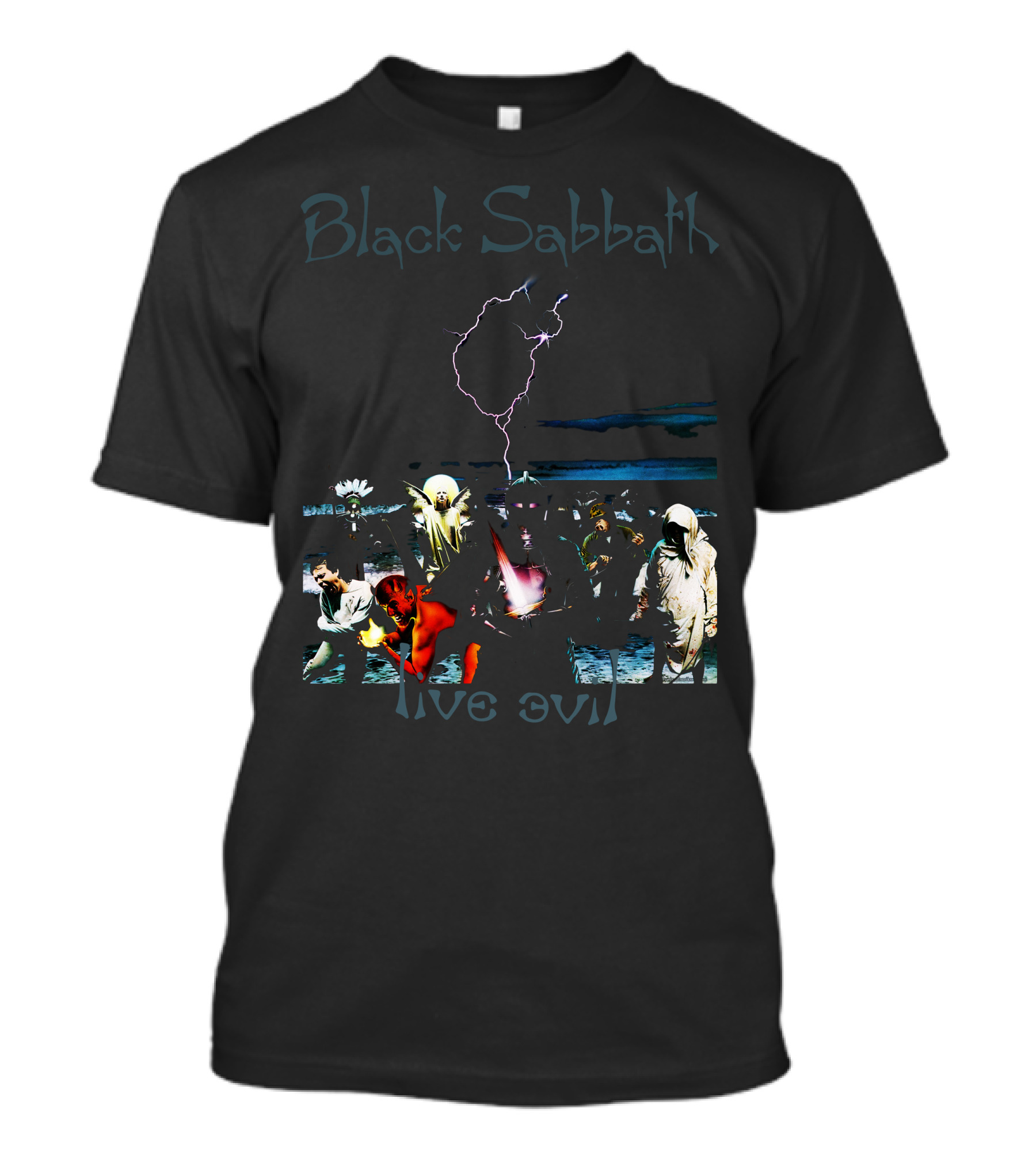 Black Sabbath Live Evil Lightning Figures Ocean Scene T-Shirt