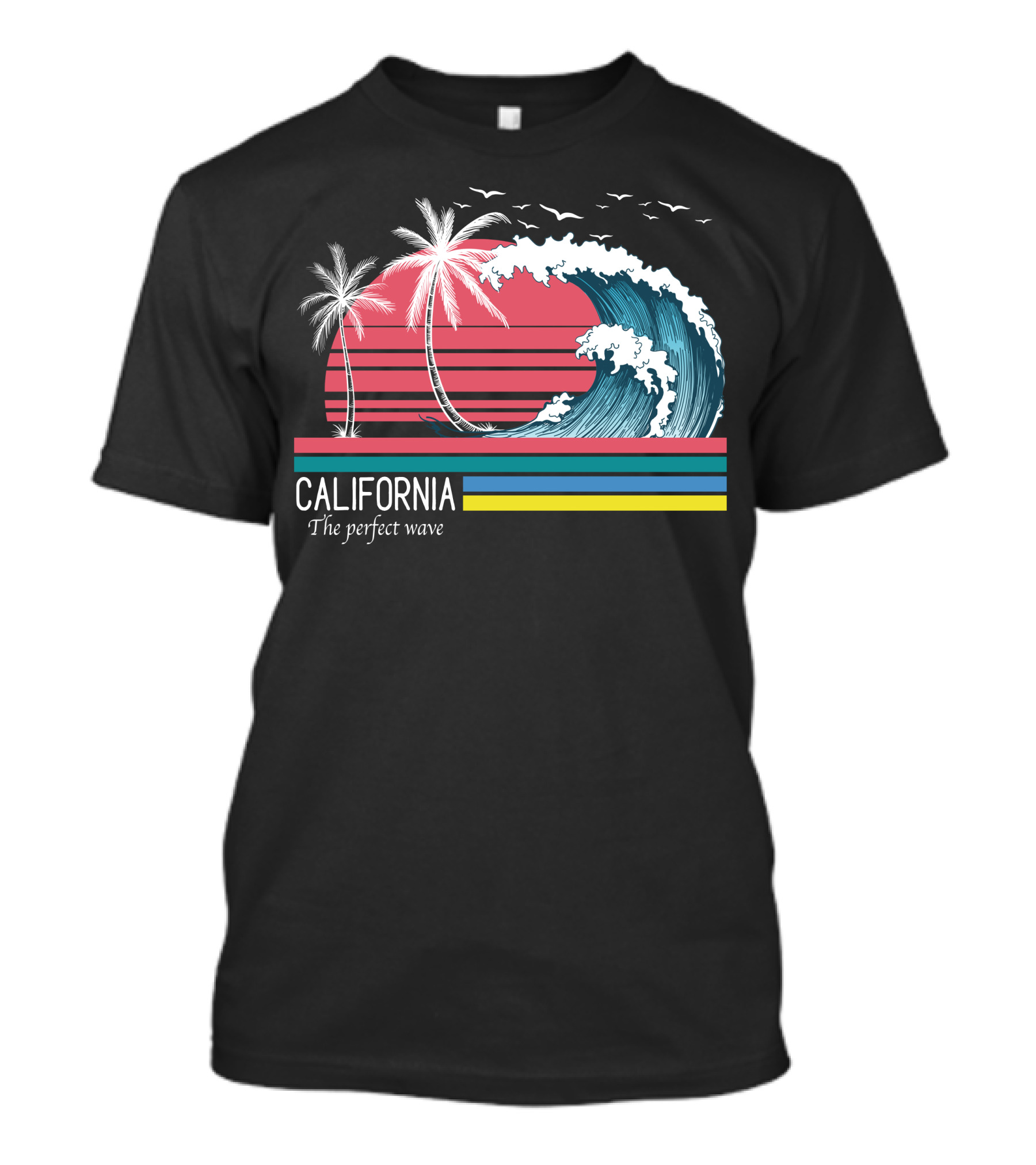 California The Perfect Wave Palm Trees Sunset Ocean Surf Scene T-Shirt