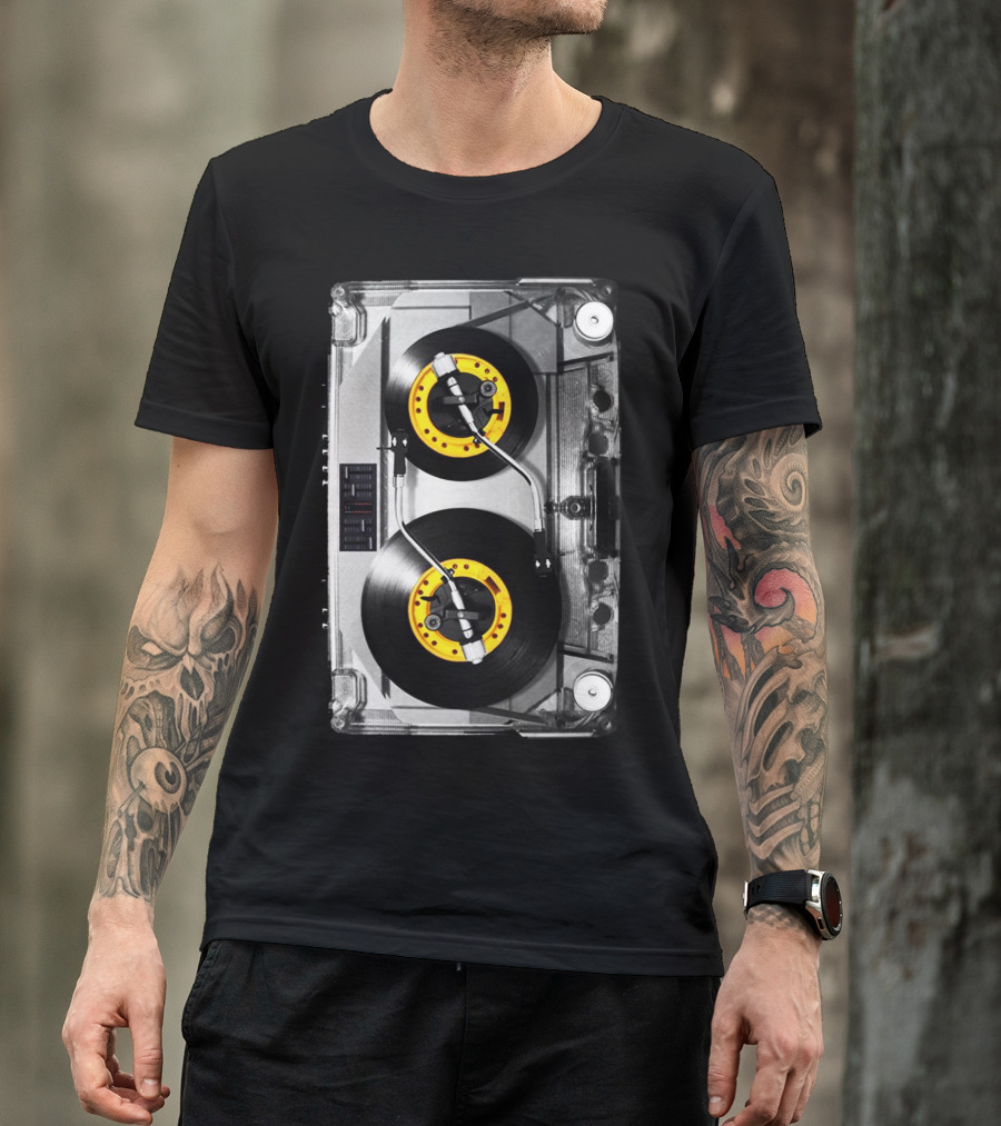 Cassette Tape Vinyl Record Turntable DJ Mix Analog Music T-Shirt