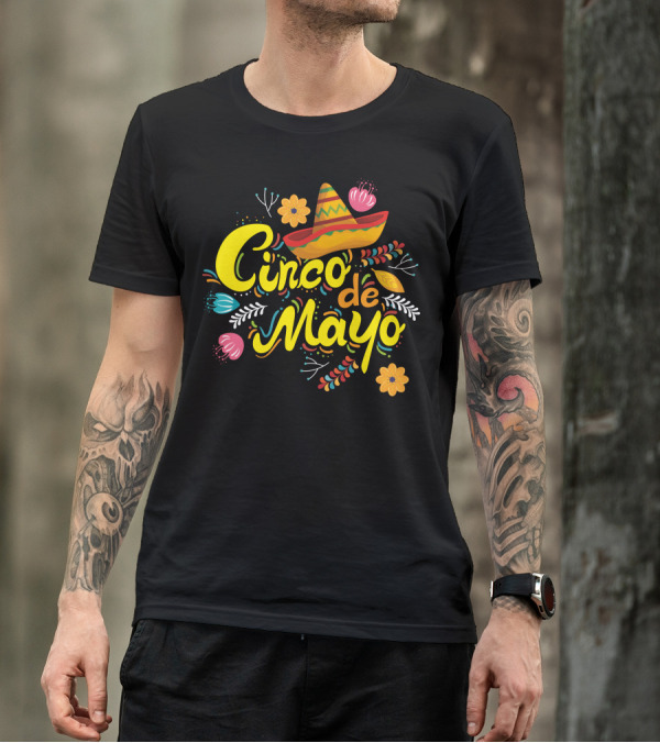 Cinco De Mayo Viva Mexico Sombrero Floral T-Shirt