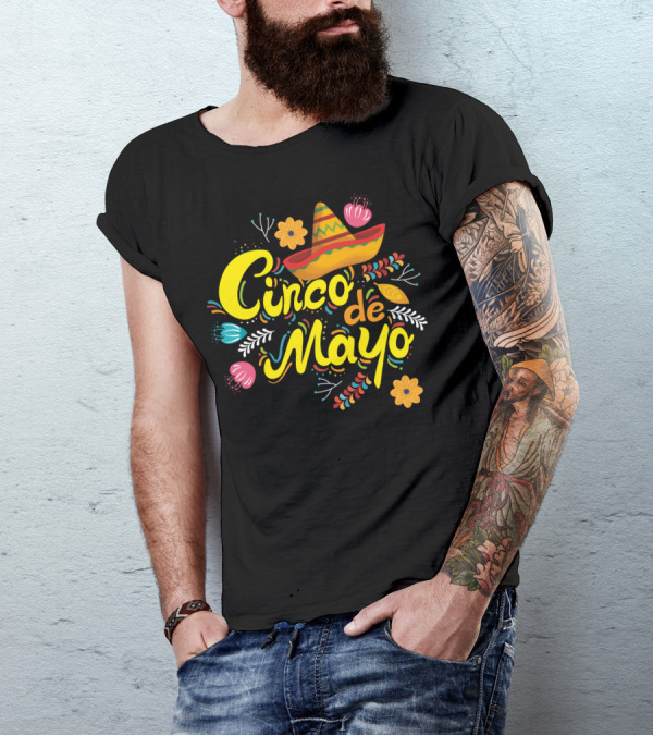 Cinco De Mayo Viva Mexico Sombrero Floral T-Shirt