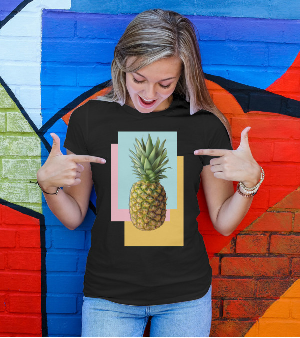 Colorful Pineapple On Pastel Geometric Blocks T-Shirt