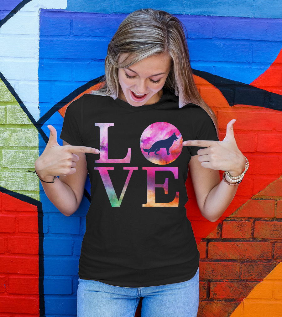 Love German Shepherd Dog Colorful Pink T-Shirt