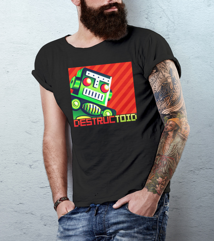 Destructoid Retro Robot Icon In Bold Colors T-Shirt