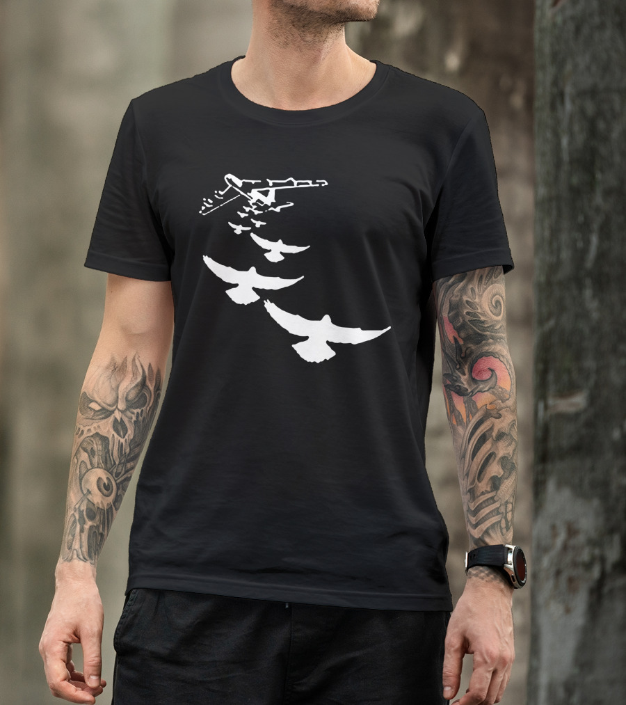Bomber Plane Transforming Into Doves Flight T-Shirt