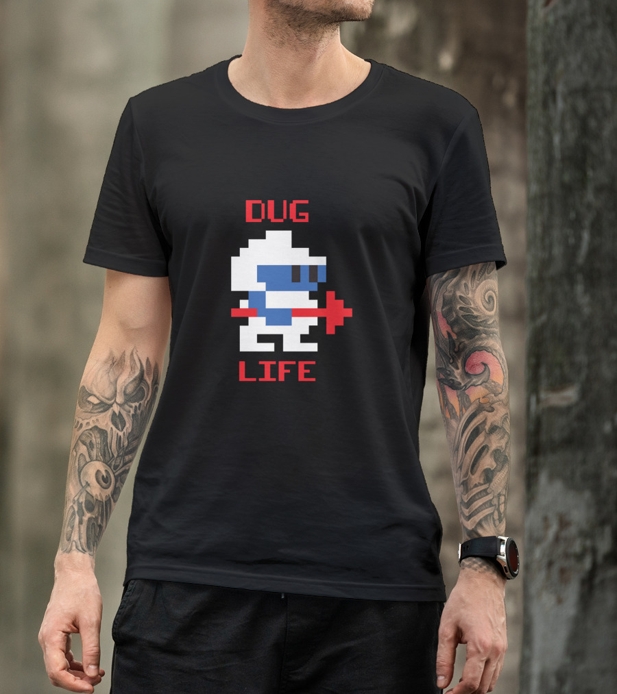 Dug Life Pixelated Retro Gamer Character With Shovel T-Shirt