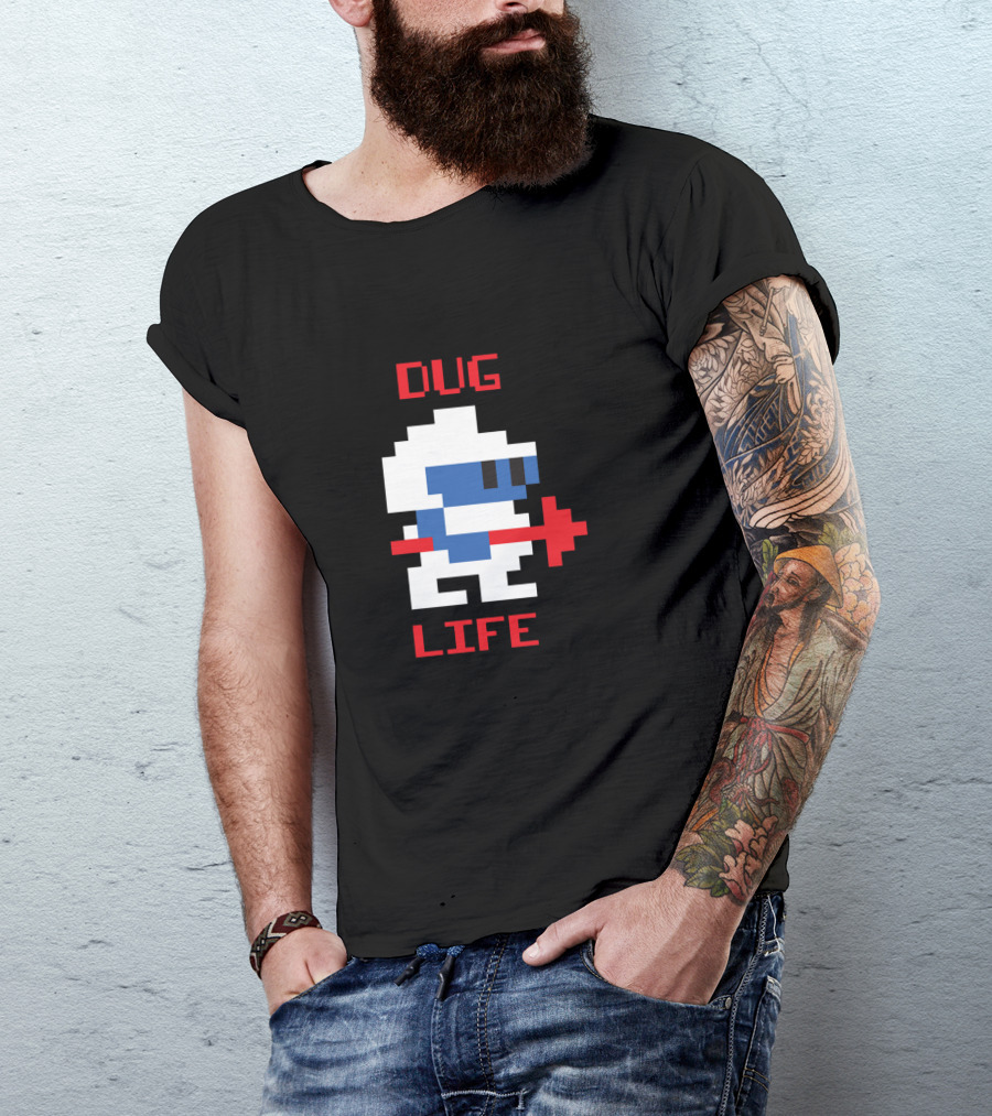 Dug Life Pixelated Retro Gamer Character With Shovel T-Shirt