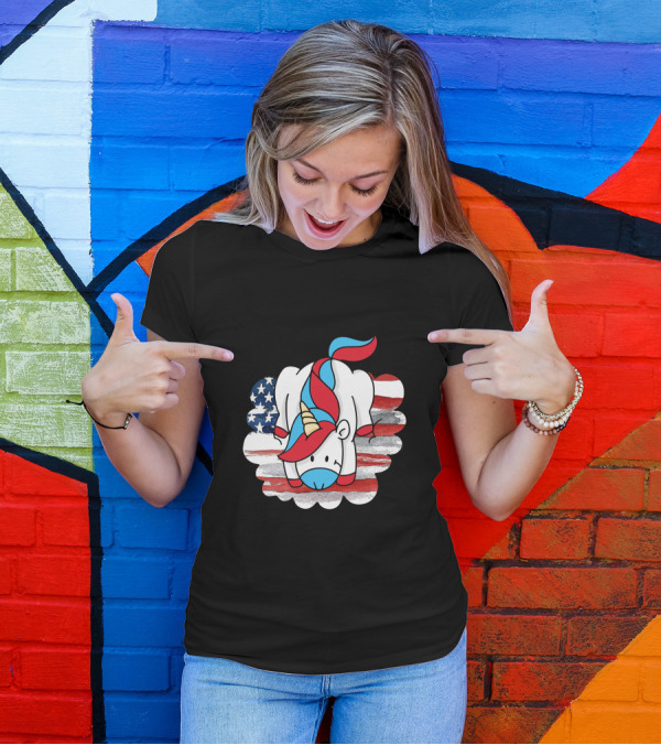 Freedom Is Magical Unicorn With American Flag Background T-Shirt