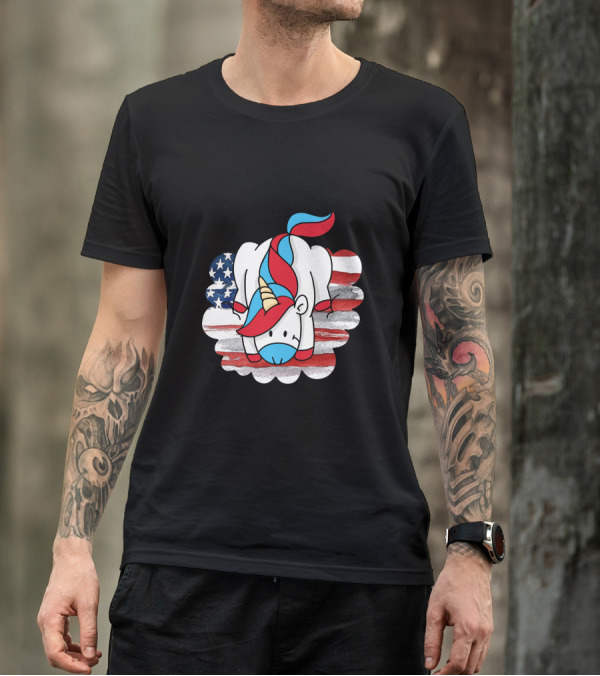 Freedom Is Magical Unicorn With American Flag Background T-Shirt