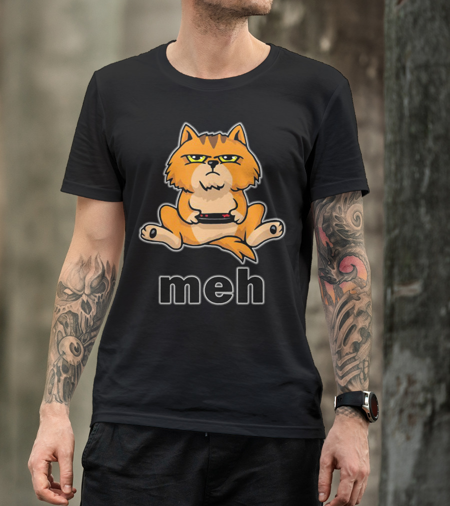 Meh Cat Playing Video Game Controller T-Shirt