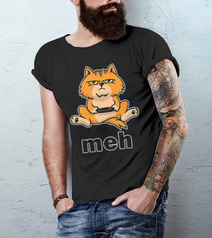 Meh Cat Playing Video Game Controller T-Shirt