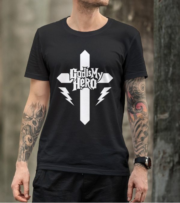 God Is My Hero Christian Cross With Lightning Bolts T-Shirt