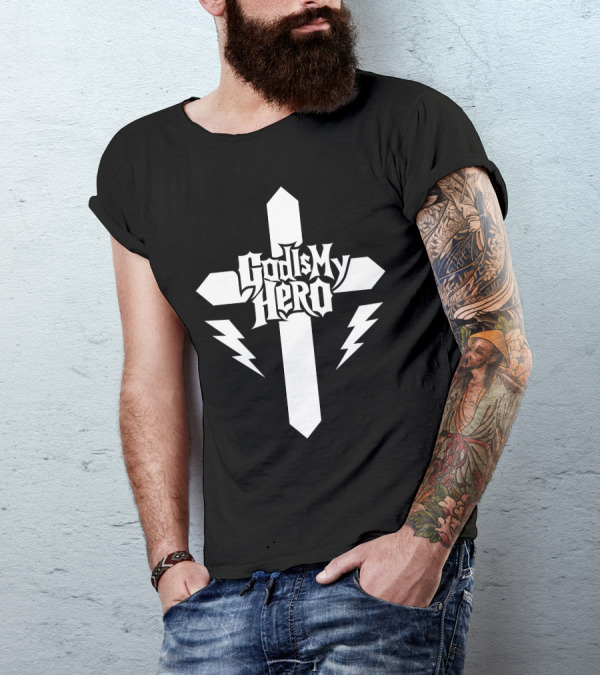 God Is My Hero Christian Cross With Lightning Bolts T-Shirt