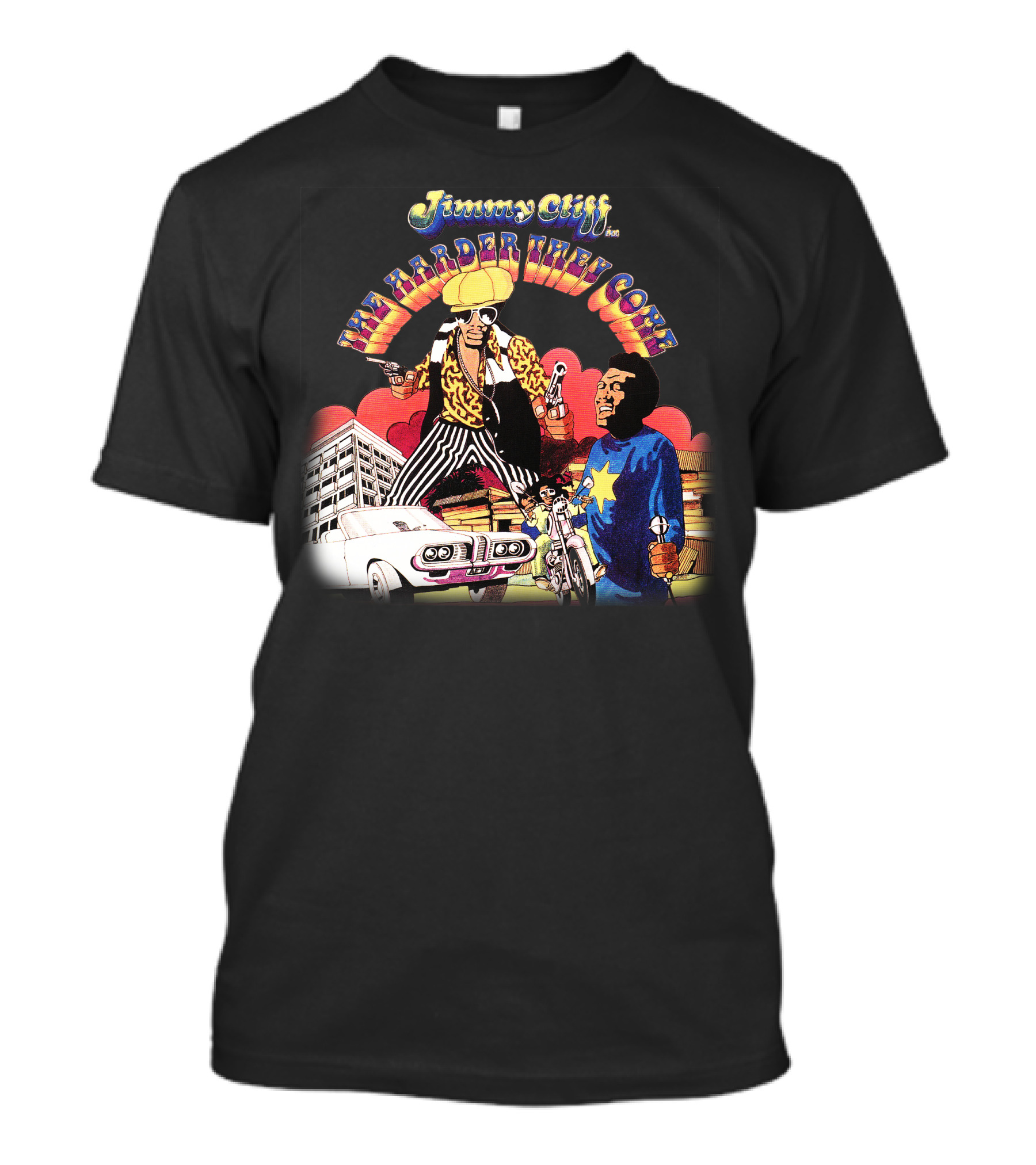 Jimmy Cliff The Harder They Come Colorful Retro Scene With Characters And Car T-Shirt