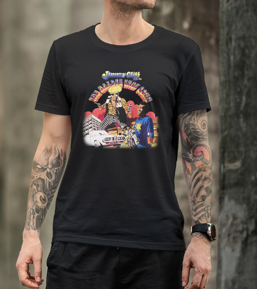 Jimmy Cliff The Harder They Come Colorful Retro Scene With Characters And Car T-Shirt