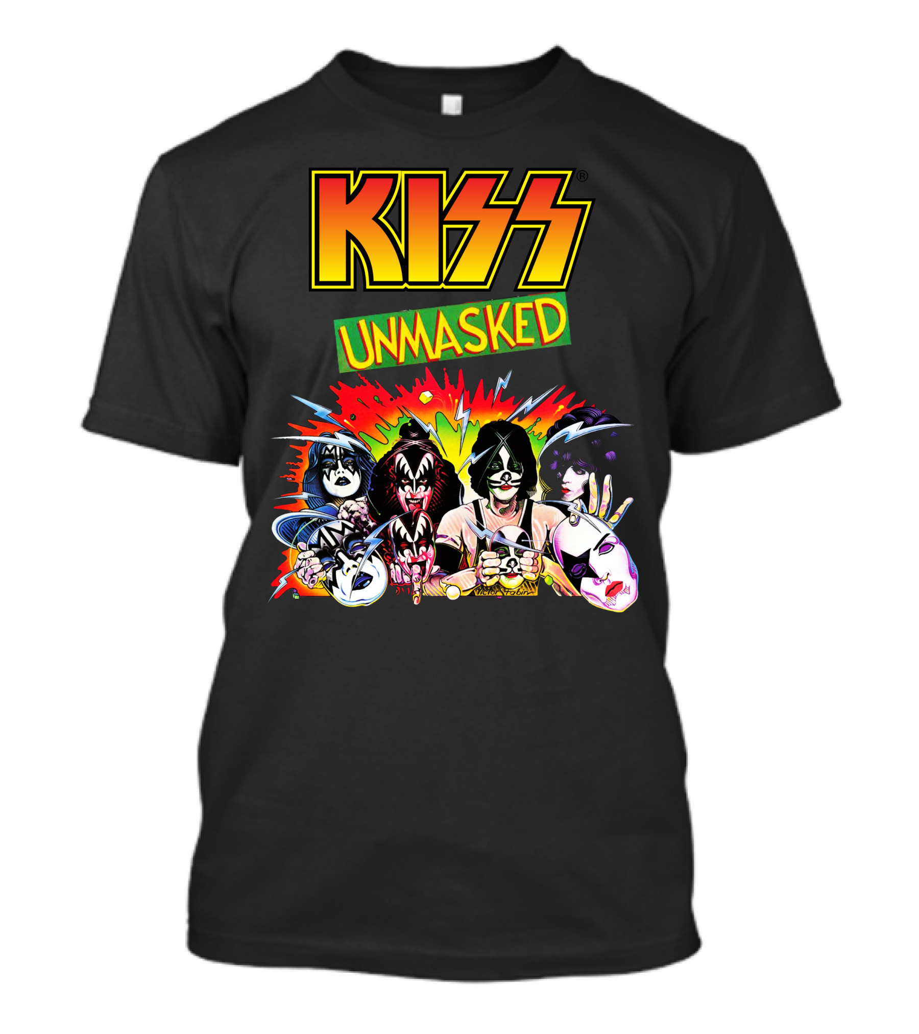 KISS Unmasked Cartoon Faces Explosive T-Shirt