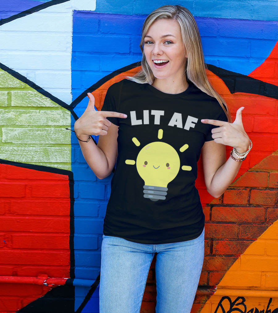 Lit AF Kawaii Light Bulb Cute Smiling Yellow Face T-Shirt