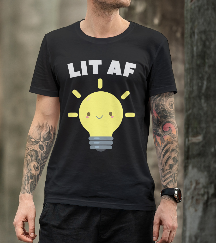 Lit AF Kawaii Light Bulb Cute Smiling Yellow Face T-Shirt