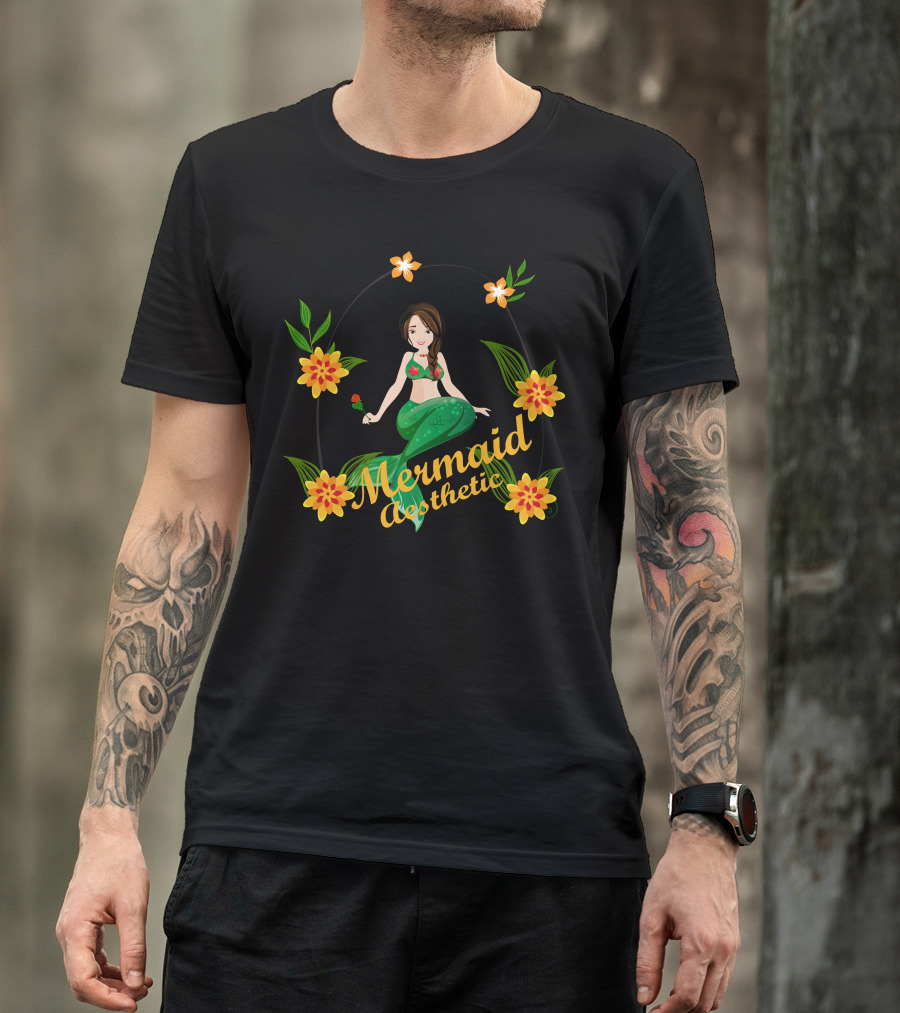 Mermaid Aesthetic Flowers Emoji Meme T-Shirt