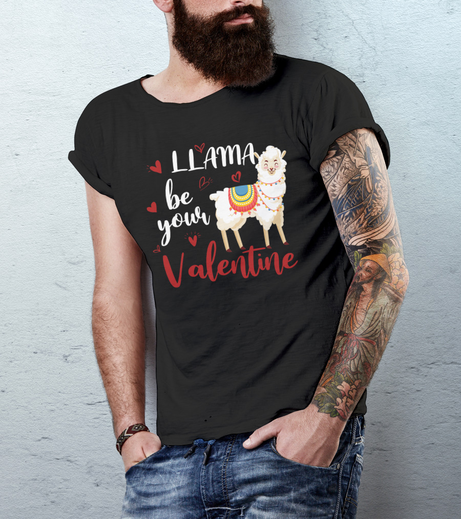 LLAMA Be Your Valentine Hearts Valentine's Day T-Shirt