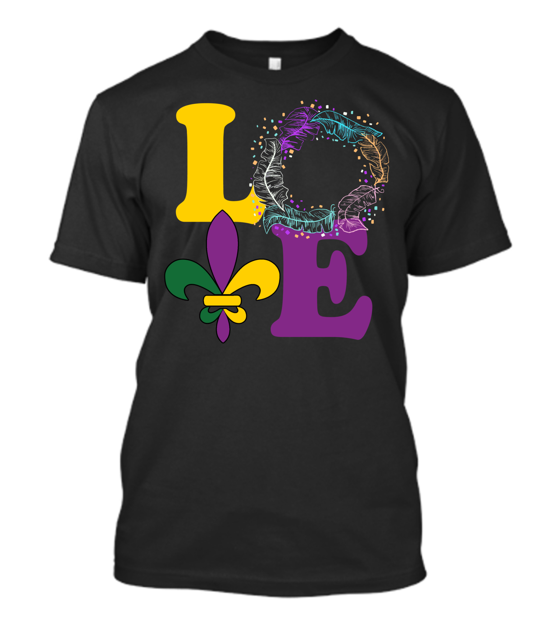 Love Mardi Gras Fleur-de-Lis Feather T-Shirt