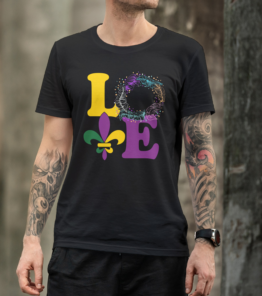 Love Mardi Gras Fleur-de-Lis Feather T-Shirt