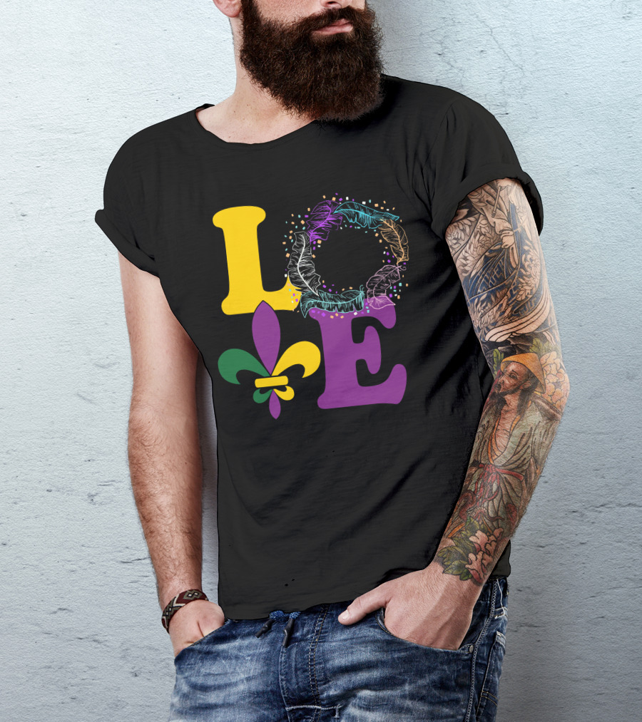 Love Mardi Gras Fleur-de-Lis Feather T-Shirt