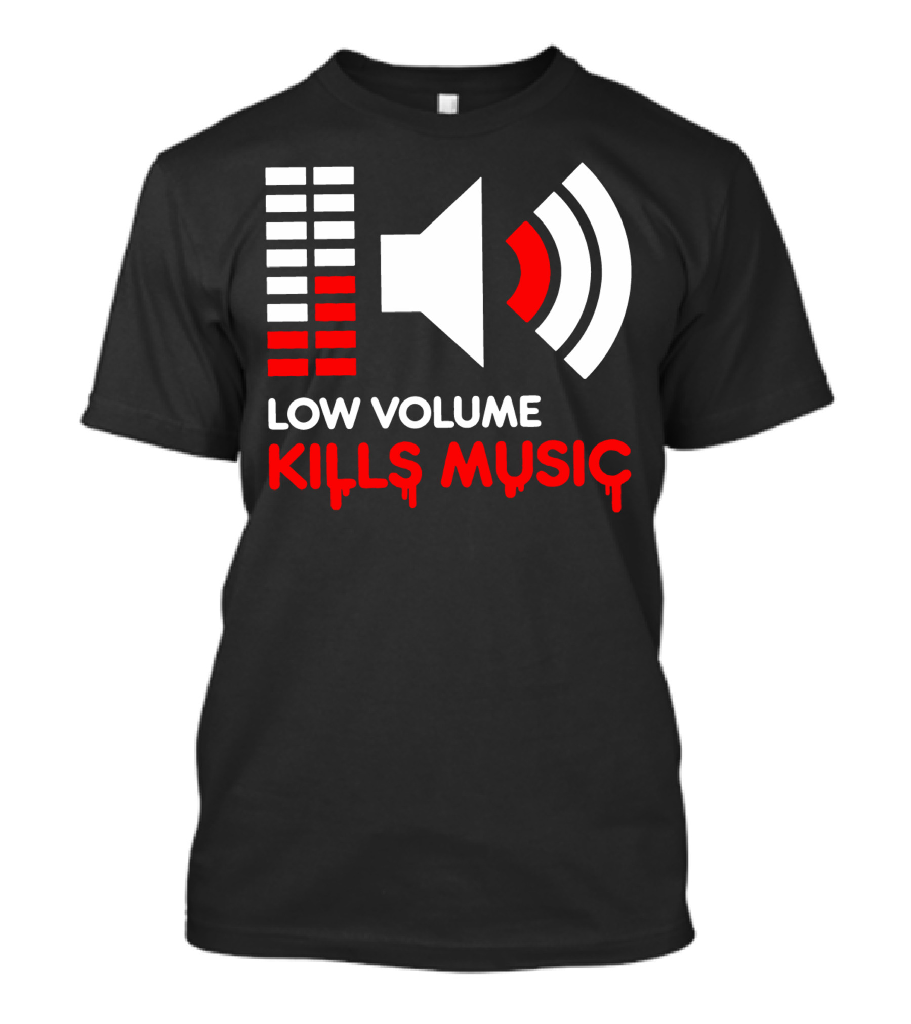 Low Volume Kills Music Speaker Icon With Red Sound Waves And Equalizer Bars T-Shirt