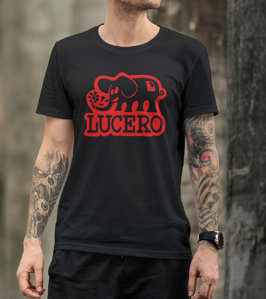 Lucero Red Elephant With Flower On Grey T-Shirt