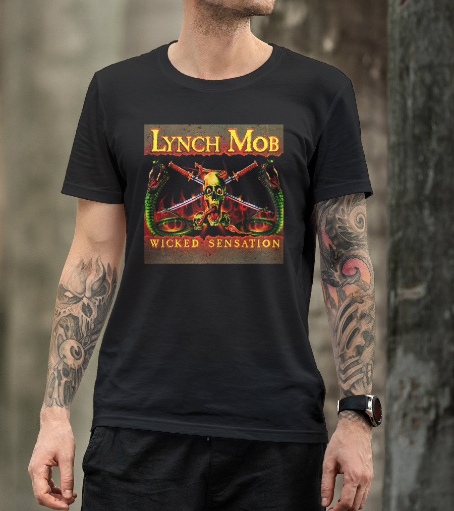 Lynch Mob Wicked Sensation Skull With Flaming Swords And Serpents T-Shirt