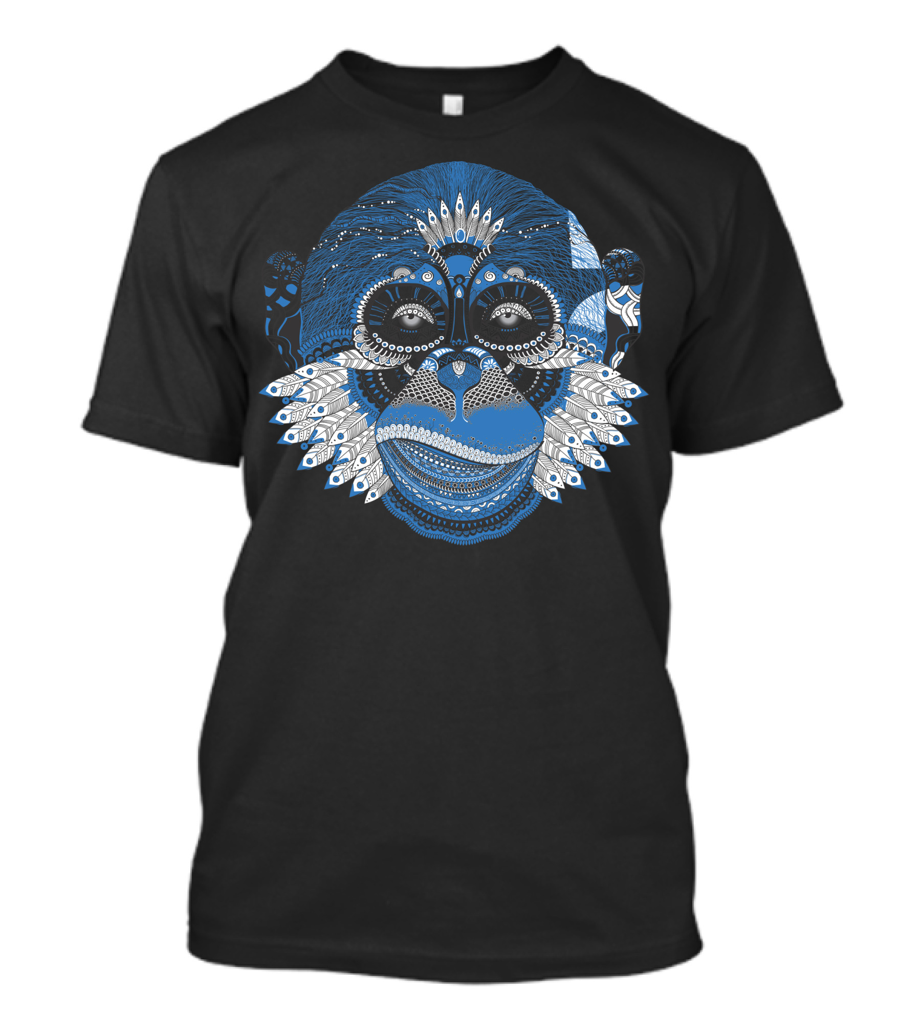 Monkey 786858 1280 Blue Intricate Pattern Face T-Shirt