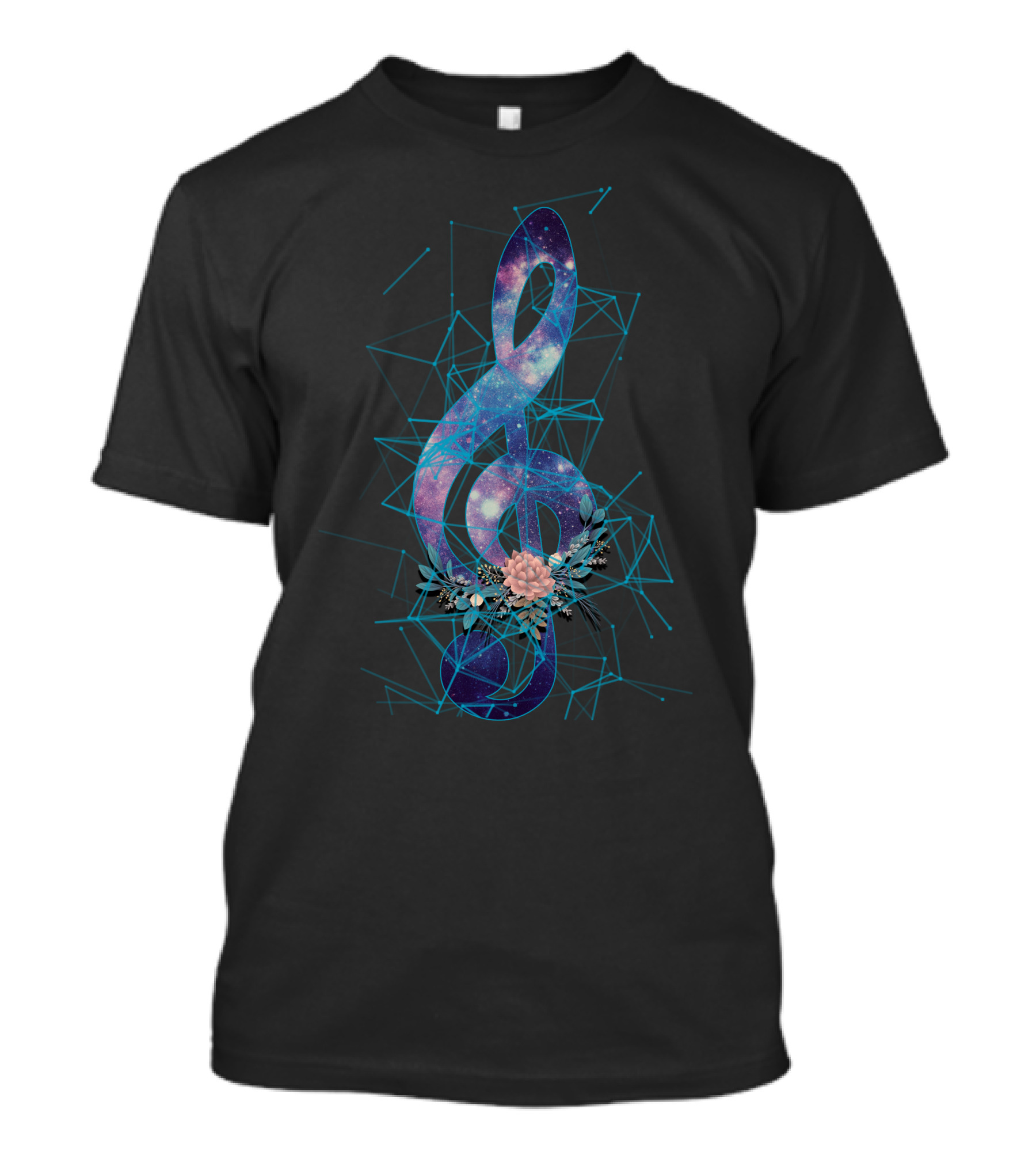 Music Note Galaxy With Floral And Geometric Accents T-Shirt