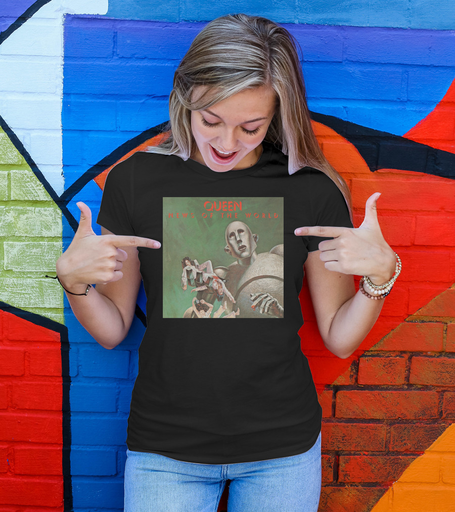 Queen News Of The World Album Cover Robot Holding Band Members T-Shirt