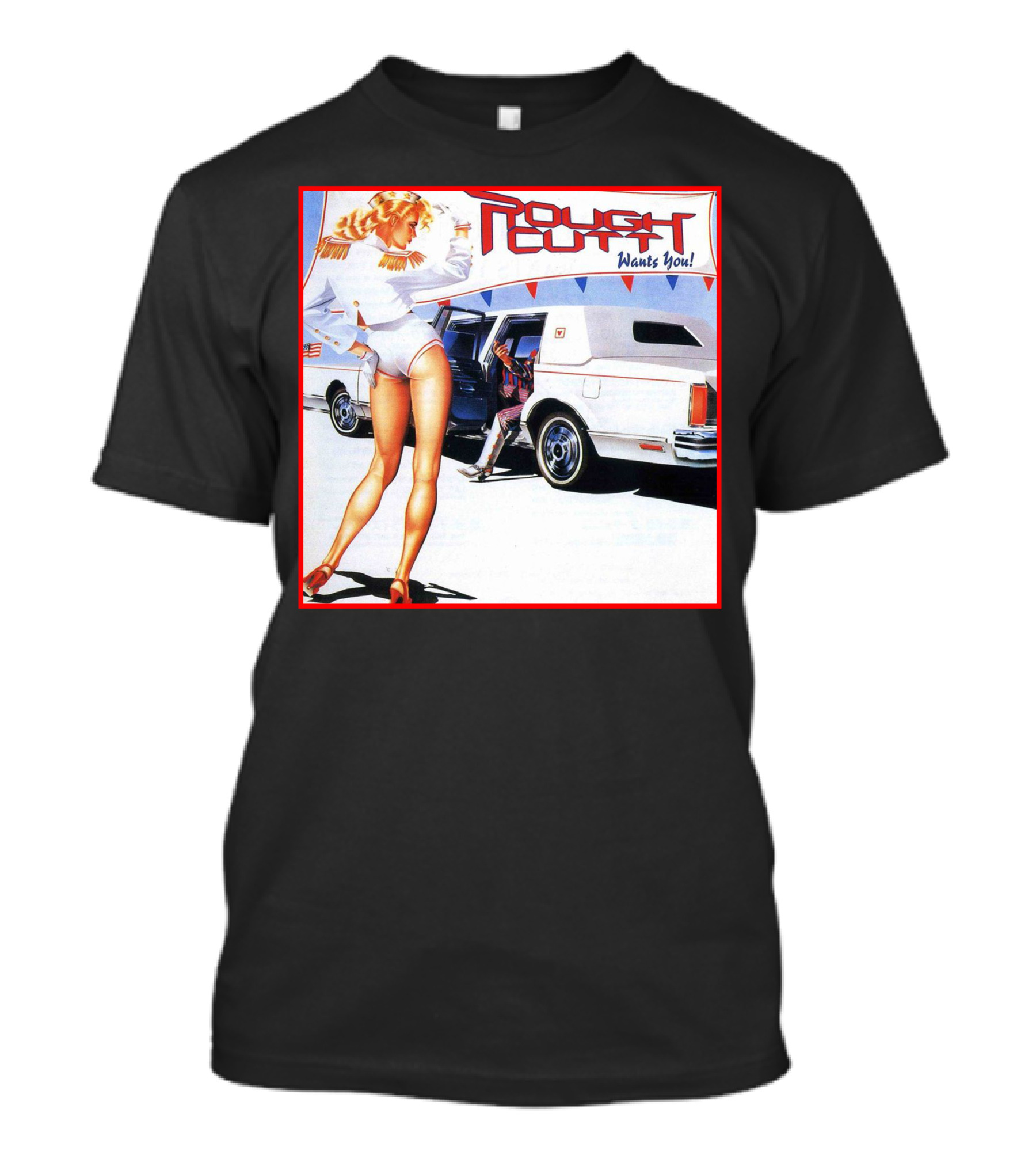 Rough Cutt Wants You Album Cover Vintage Car Pin-Up T-Shirt
