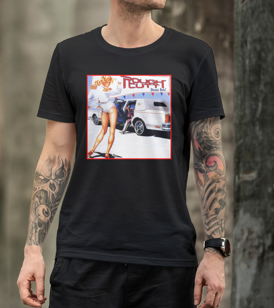 Rough Cutt Wants You Album Cover Vintage Car Pin-Up T-Shirt
