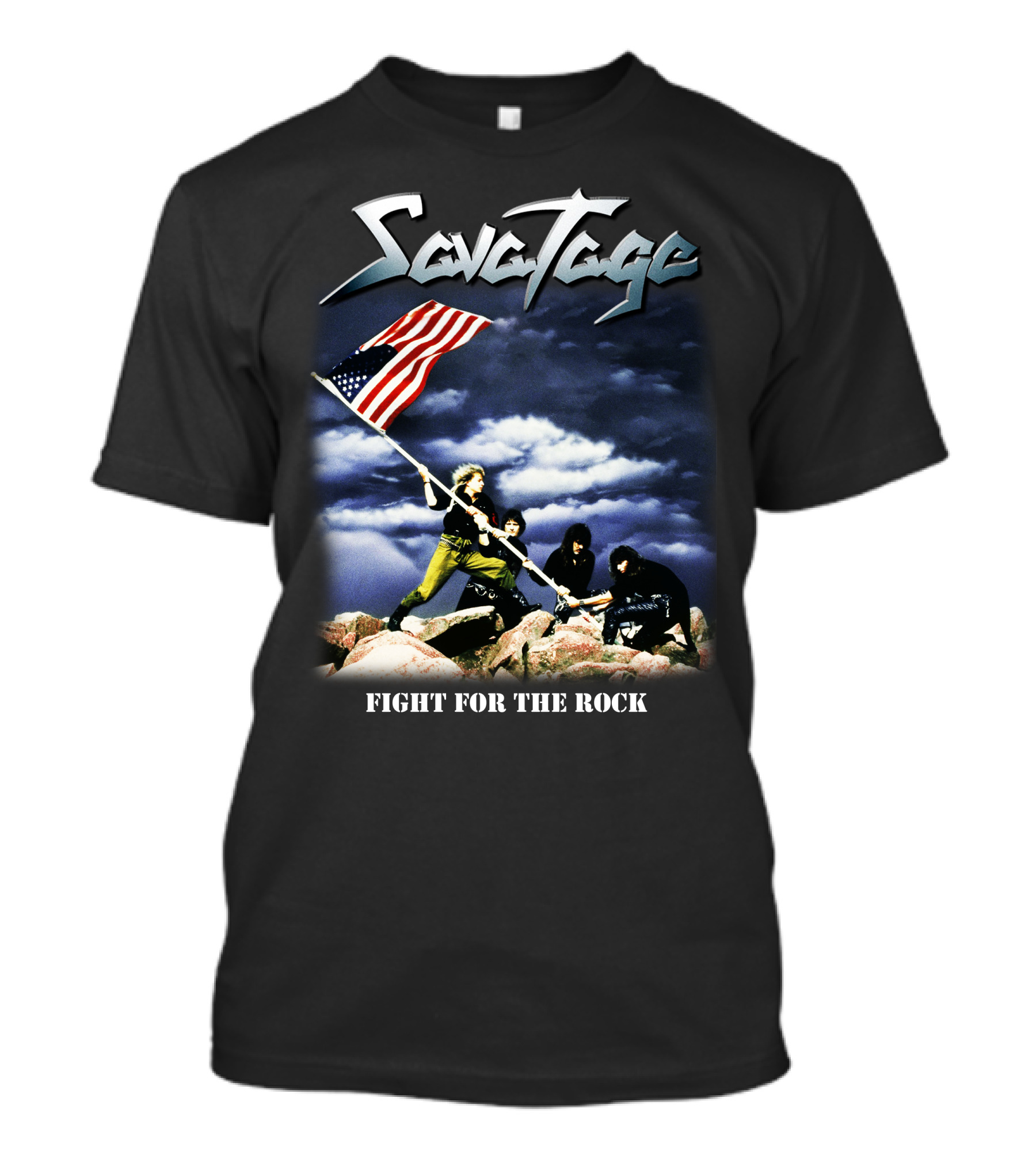 Savatage Fight For The Rock Very Rare American Flag Sky Clouds T-Shirt