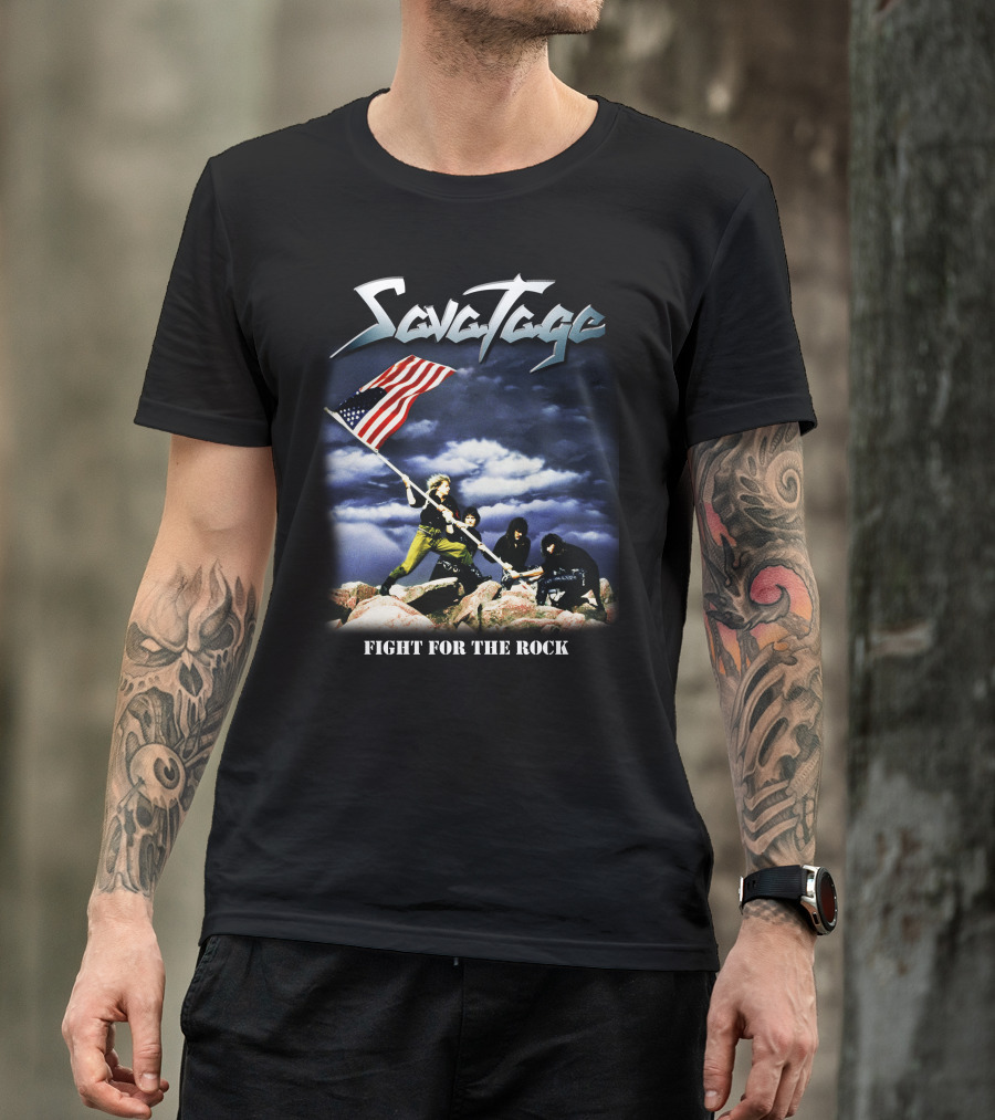 Savatage Fight For The Rock Very Rare American Flag Sky Clouds T-Shirt