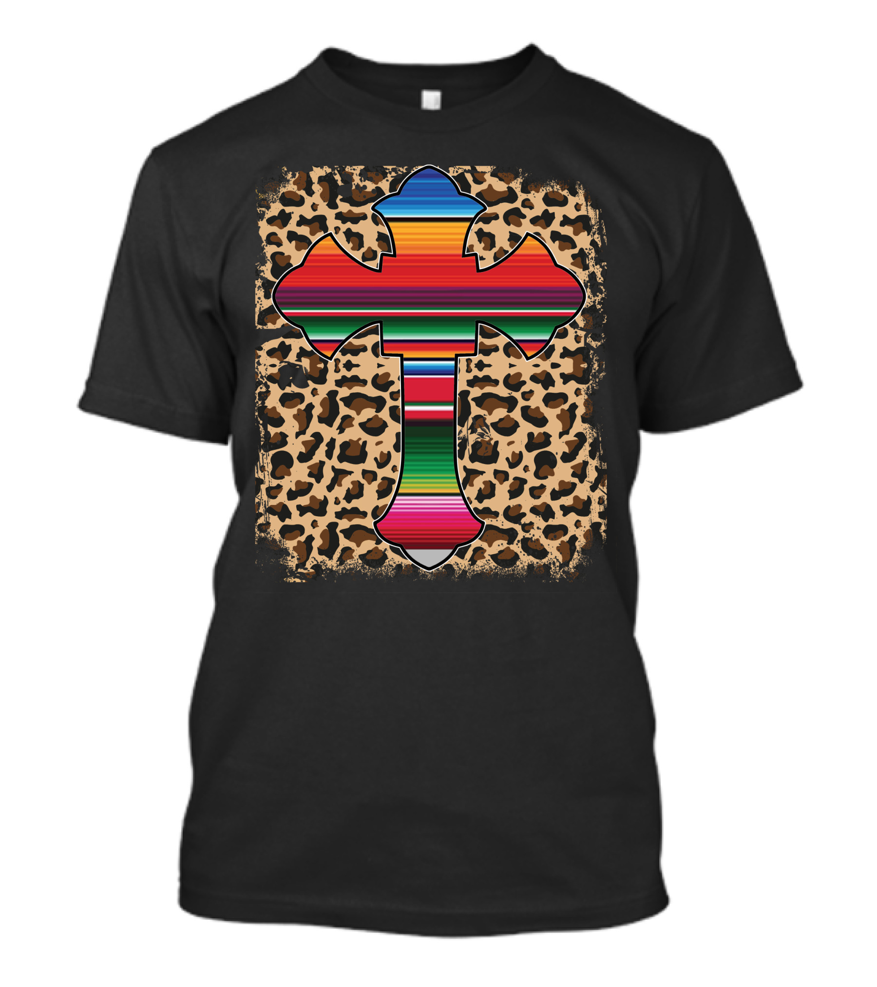 Serape Cross Leopard Print Fusion T-Shirt